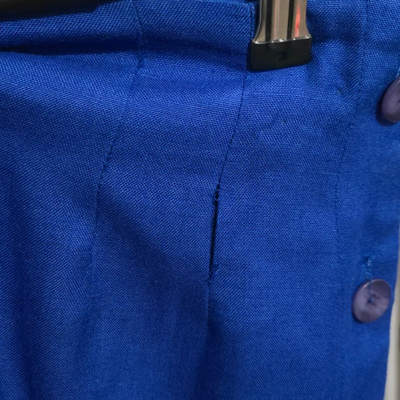 B#84 Talbots Petites‎ Blue Linen Blend Button Front Midi Skirt Size 14P - Picture 3 of 7